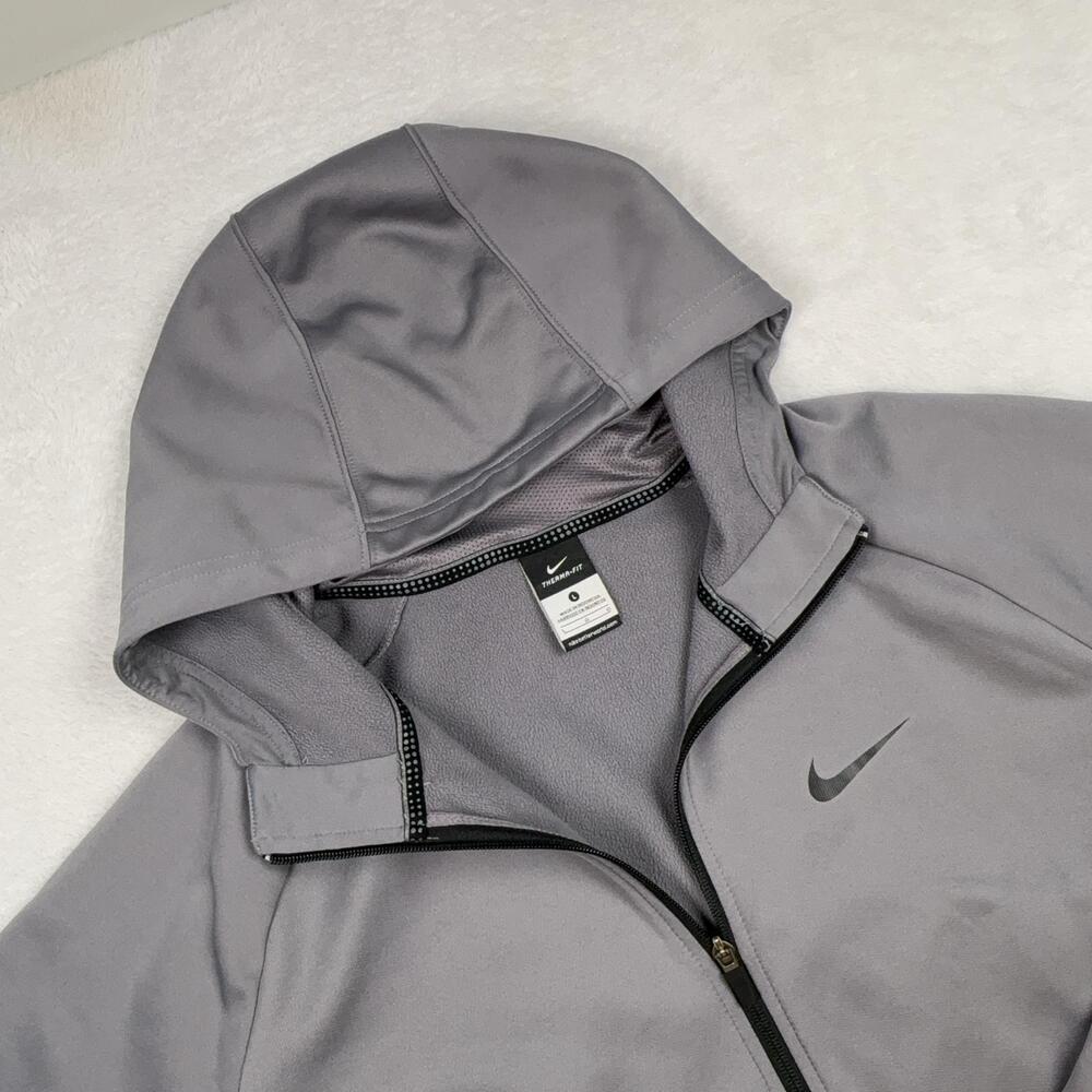 Nike Basketball Full Zip Hoodie Sweatshirt Men L Gray Therma-Fit Lined Pockets